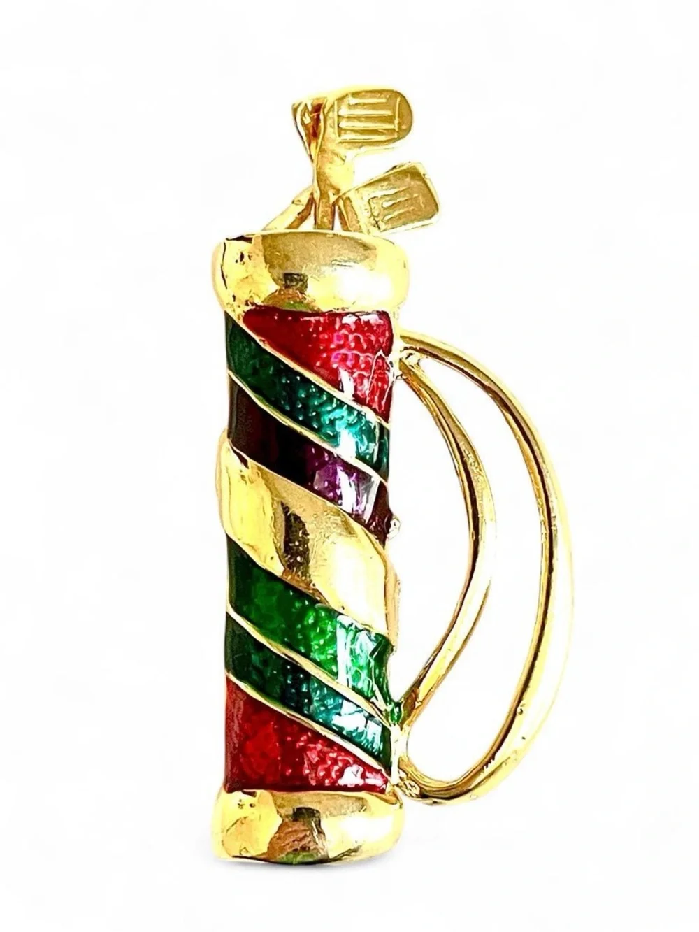 Vintage Enamel Kinetic Golf Bag Brooch Pin Red Green Gold Articulated Club Retro